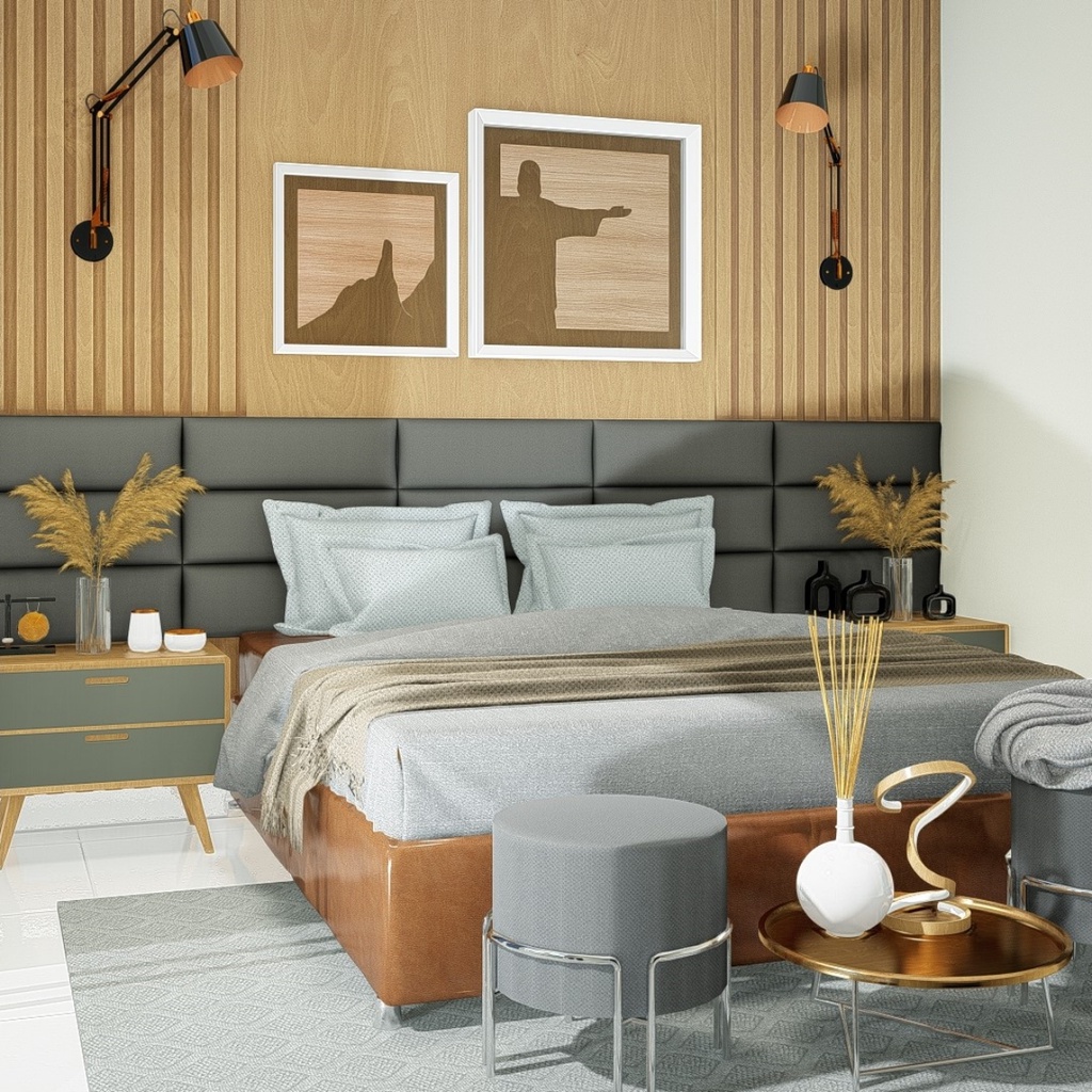 Cabeceira Ripada Estofada Placa 60x20 Em Linho Varias Cores