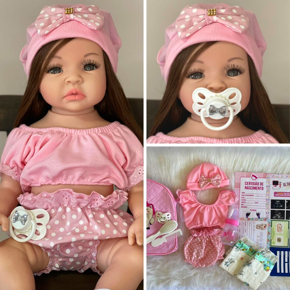 Bebê Reborn corpo todo em silicone boneca princesa Coelhinho 55cm