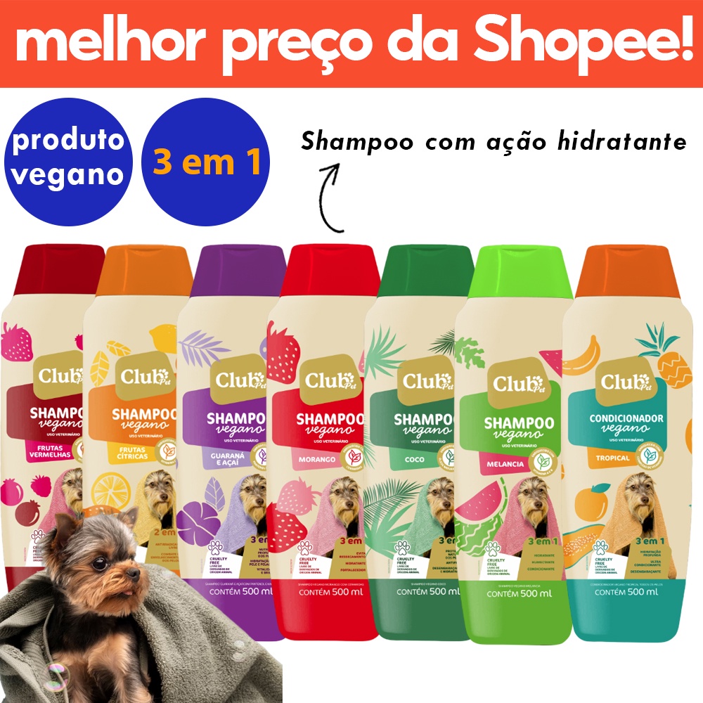 Shampoo Condicionador para Cachorros Vegano Club Pet 500ml Shopee Brasil