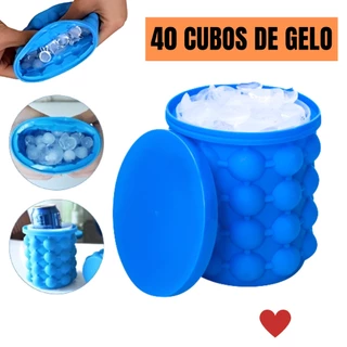 Balde Forma de Gelo Mágico Silicone c/ Tampa Hermética 40 Cubos