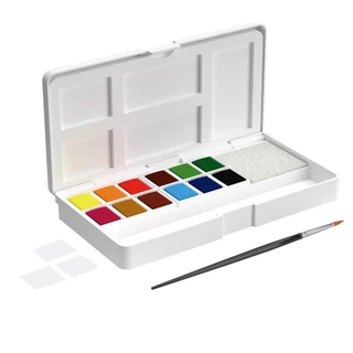 Aquarela Pastilha 12 Cores + Pincel + Esponja Artools
