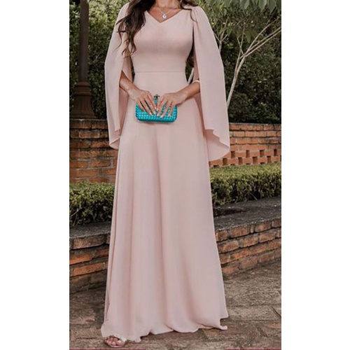 Vestido Longo Manga Capa, E28
