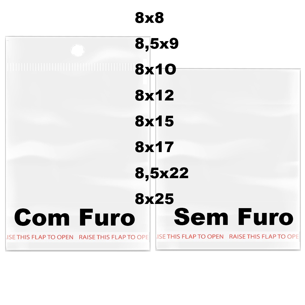 8x8 Saquinho Transparente Com Adesivo saco adesivado 100 Unidades saquinhos com furo solapa 8X9 8X10 8X12 8X15 8X15 8X20 8X25 8X40