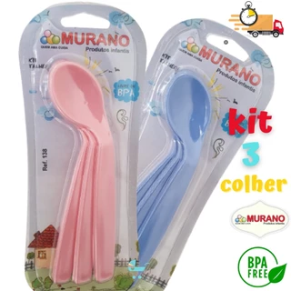 Kit colheres 3 unidades treinamento alimentação bebe talheres murano – envio rapido
