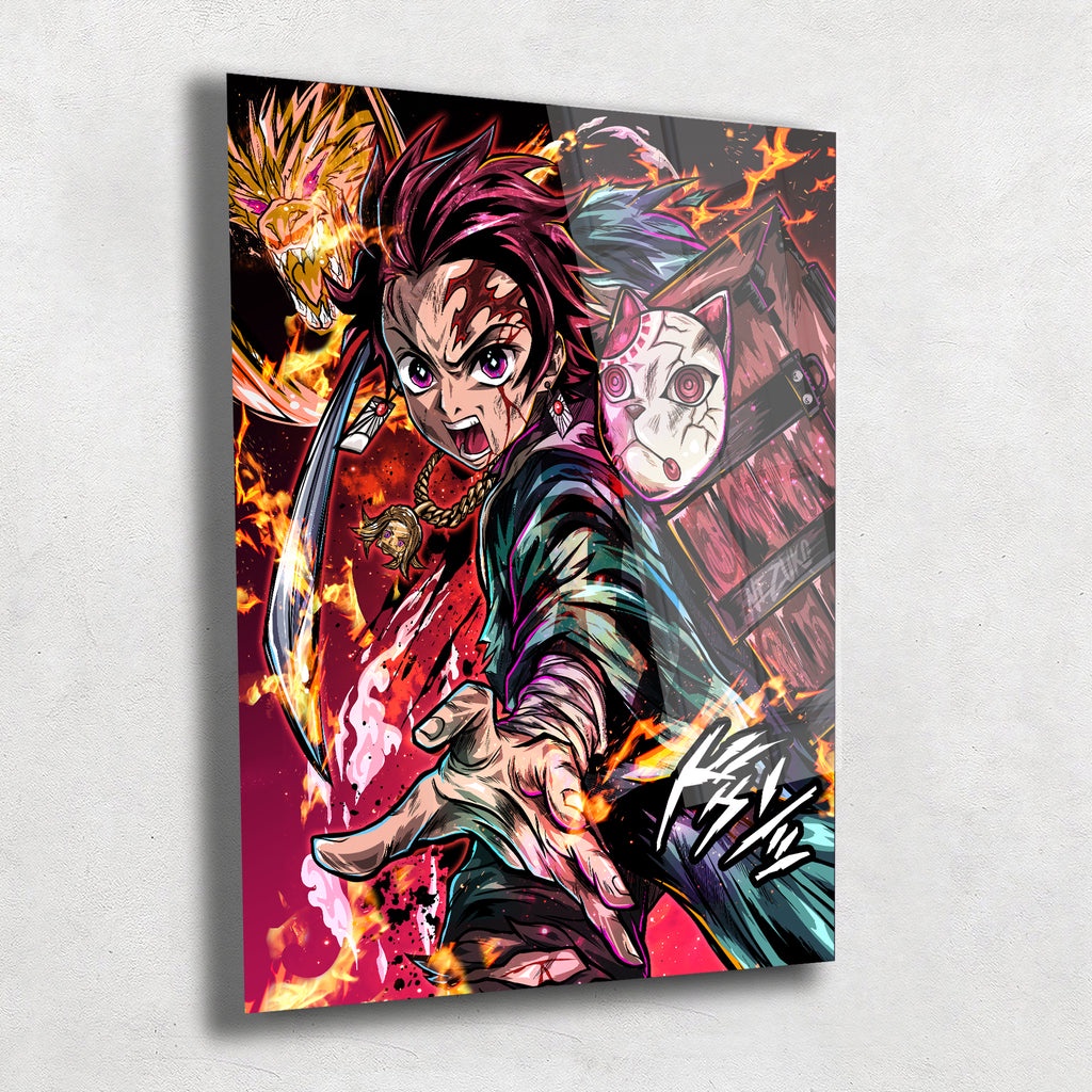 Quadro Metalizado Tanjiro Kamado Demon Slayer Fan art Placa Decorativa Brilhante Pôster