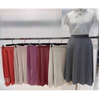 Saia Plissada Midi Forrada Lisa Lurex -00145