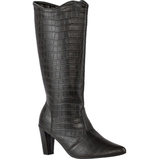 Bota Feminina Cano Longo Salto Alto Fino Confortável Saltinho Bico Fino Montaria Blogueira Abaixo do Joelho