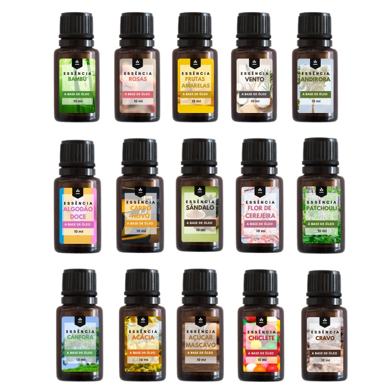 Kit Essências Velas Aromatizador Difusor e Cosméticos 10 ml 5 Unidades