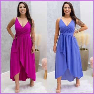 Vestido Feminino Longo Transpassado com Forro modelo Midi em Oferta na Shopee