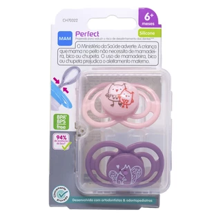 Chupetas MAM Perfect +6m Silicone Menina Dupla C/ Estojo 2un - Rosa