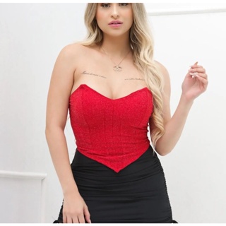 Thybstore Cropped corselet corset em v tomara que caia sutentação