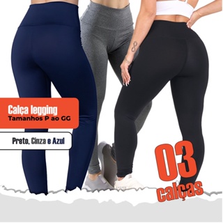 Kit 03 Calça Legging Suplex Cós Alto Fitness Academia Casual Todos Tamanhos (P, M, G, GG)