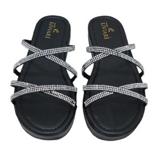 Rasteira Blogueira Flatform Rasteirinha com Strass Sandália Feminina Papete Birken Tendência  Ref. 30/70