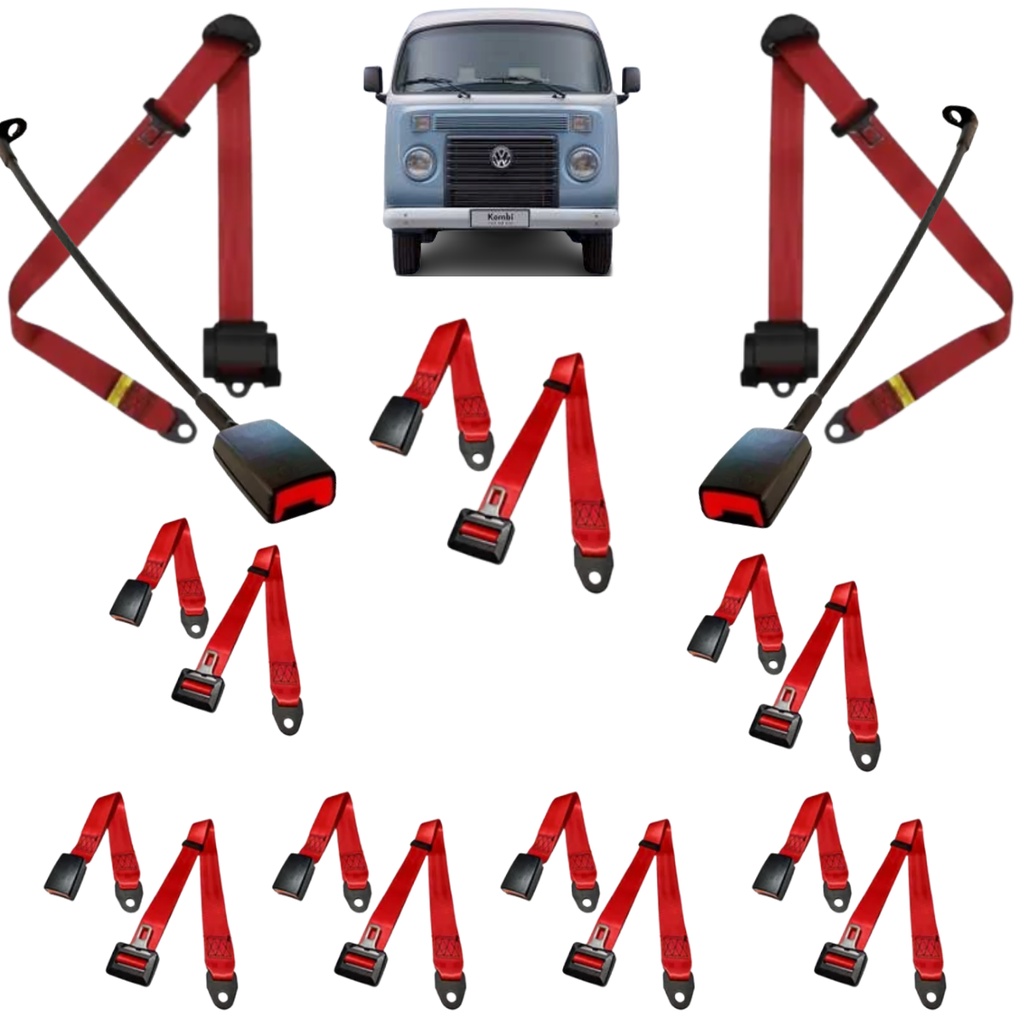 Kit cinto de segurança para Kombi 9 Lugares Completo Vermelho | Shopee ...