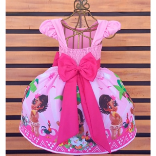 Vestido Infantil Moana Baby Rosa Temático Aniversário Rodado - Tio