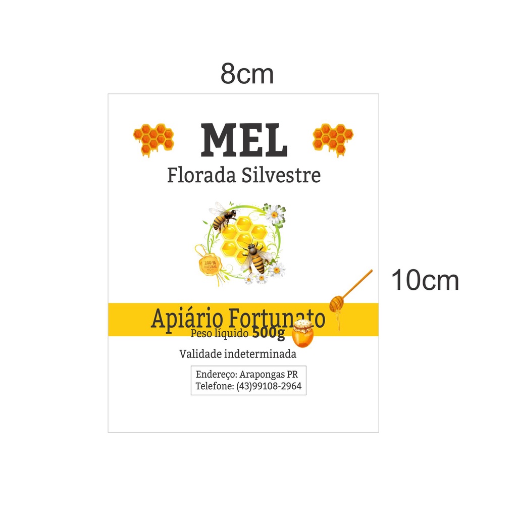 Rótulo adesivo para mel tamanho 8cmX10cm | Shopee Brasil