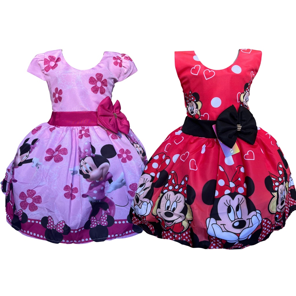 Vestido Minnie Vermelho e Minnie Rosa Temático luxo Personagem Festa ...
