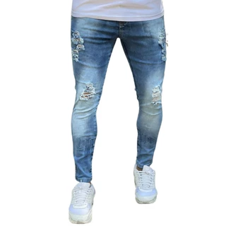 Calça Jeans Masculina Rasgada Super Skinny Com Lycra