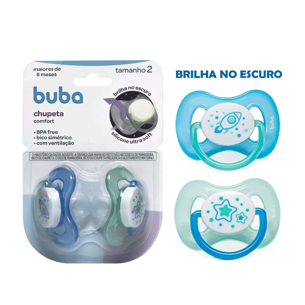 Kit 2 chupetas Masculinas Buba Bico Silicone Brilha No Escuro | Shopee ...