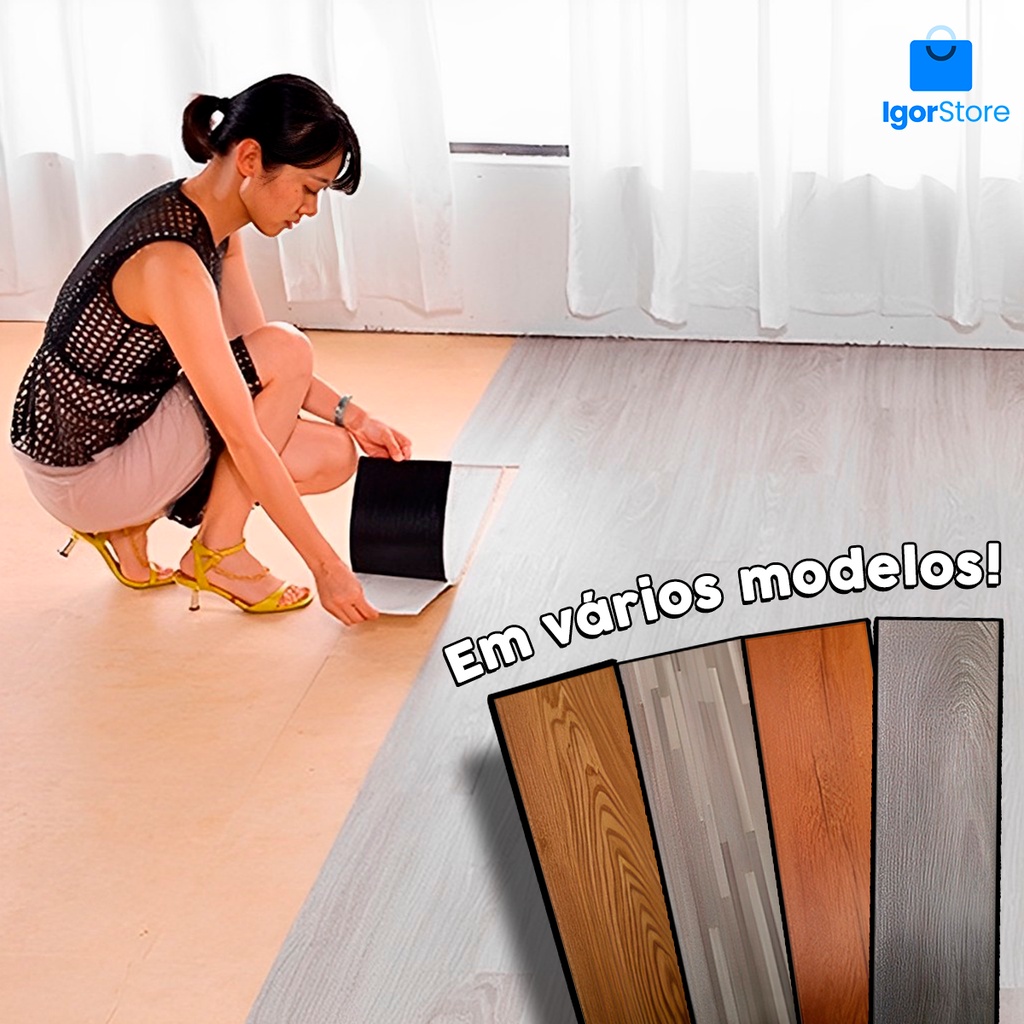 Piso Autoadesivo Vinílico Antiderrapante Lavável 91,4x15,2cm Envio Imediato