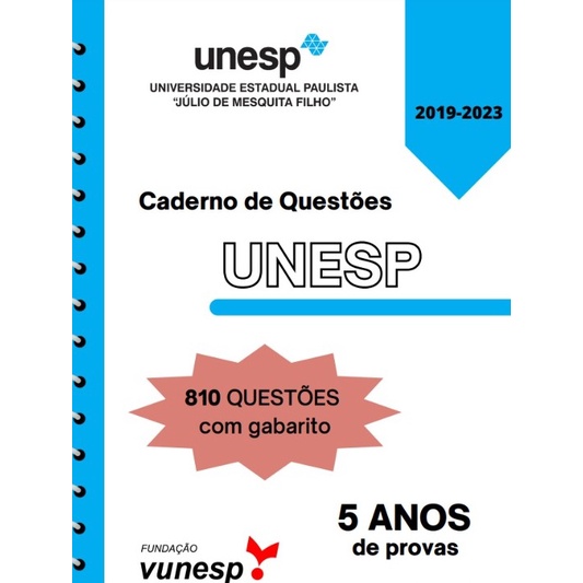 CADERNO DE QUESTÕES UNESP 5 ANOS DE PROVA | Shopee Brasil