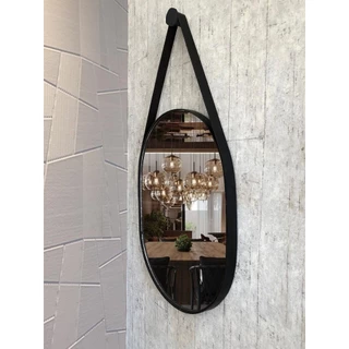 ESPELHO OVAL (60x47 cm ) COM ALÇA EM COURO QUARTO/LAVABO