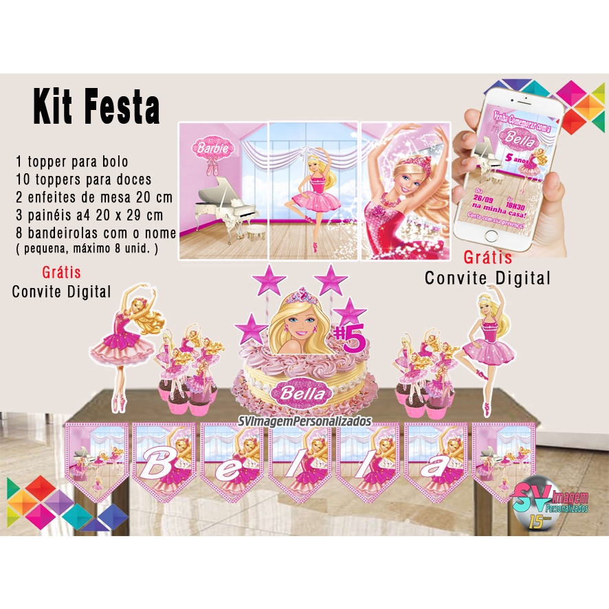 Kit Festa Barbie Decoração Festa Infantil Aniversario 90 Un