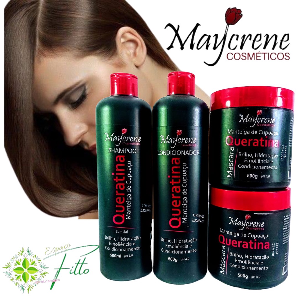 Kit Cauterização Queratina Shampoo Condicionador e 2 Máscara de Tratamento 500g Maycrene