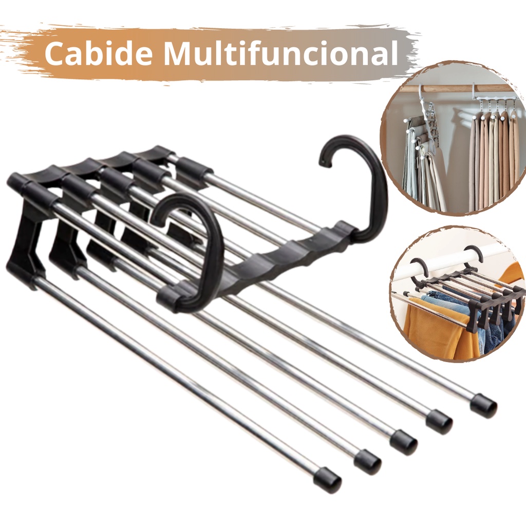 Cabide Multifuncional Em Inox Calças Com 5 Divisórias | Shopee Brasil