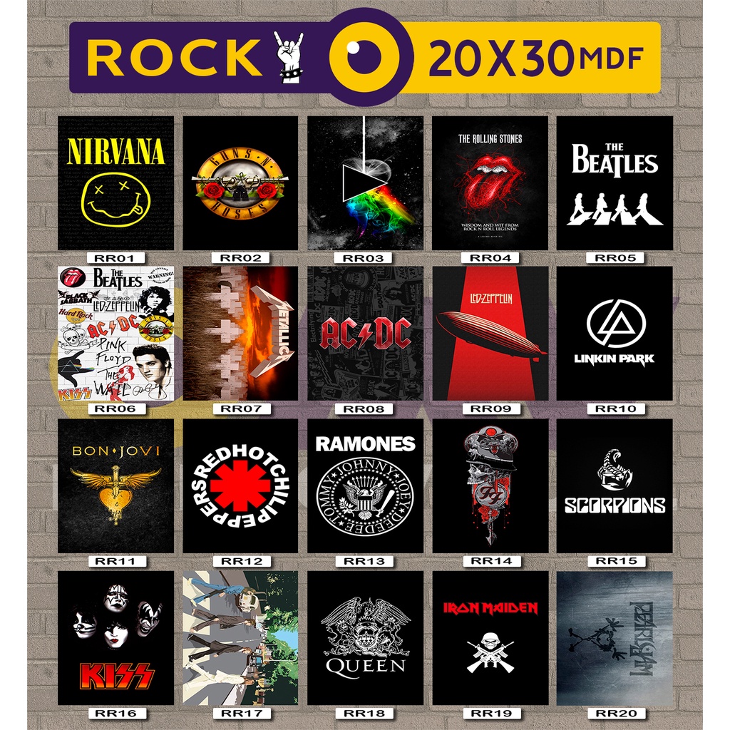 Placa decorativa Bandas de Rock 20x30 - Quadro parede & decoração MDF ...