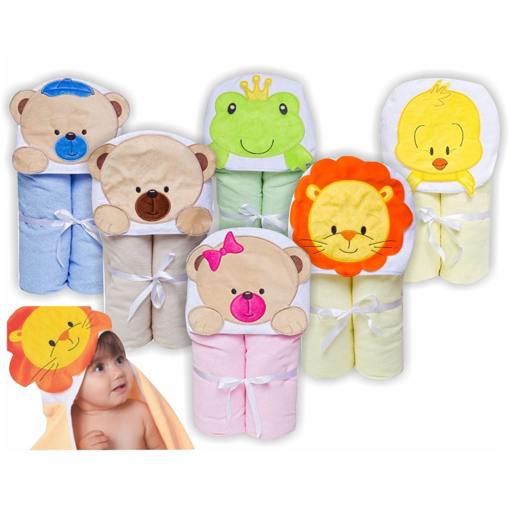 Toalha Felpuda Bichinhos Com Capuz Forrada Fralda Papi Toys Bichinhos ...
