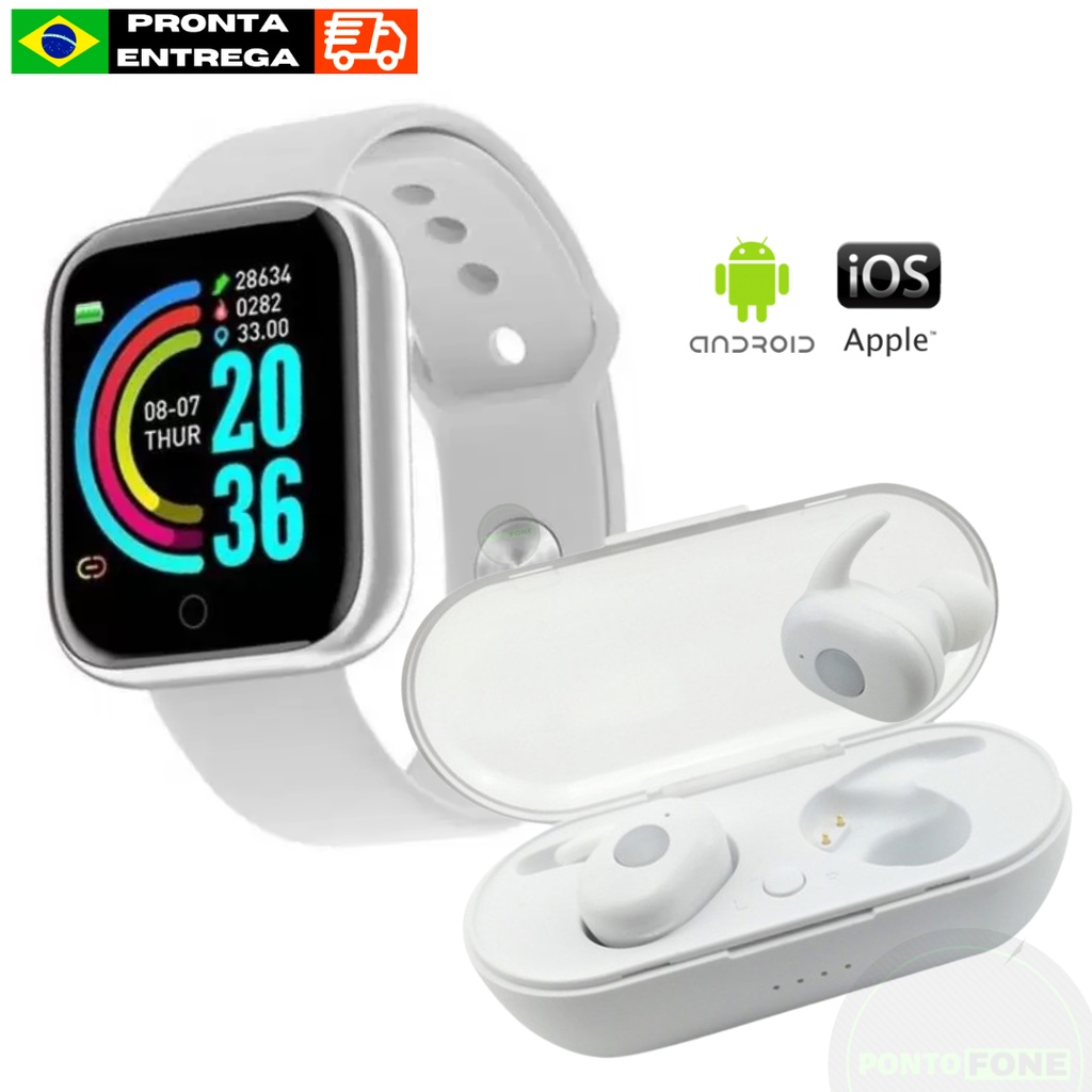 KIT Relógio D20 + Fone Bluetooth Y30 / SmartWatch Y68 + Fone Sem Fio ...