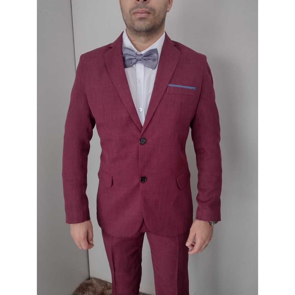 Terno Masculino Slim Vinho Bordô Trabalhado Corte Italiano Duas ...