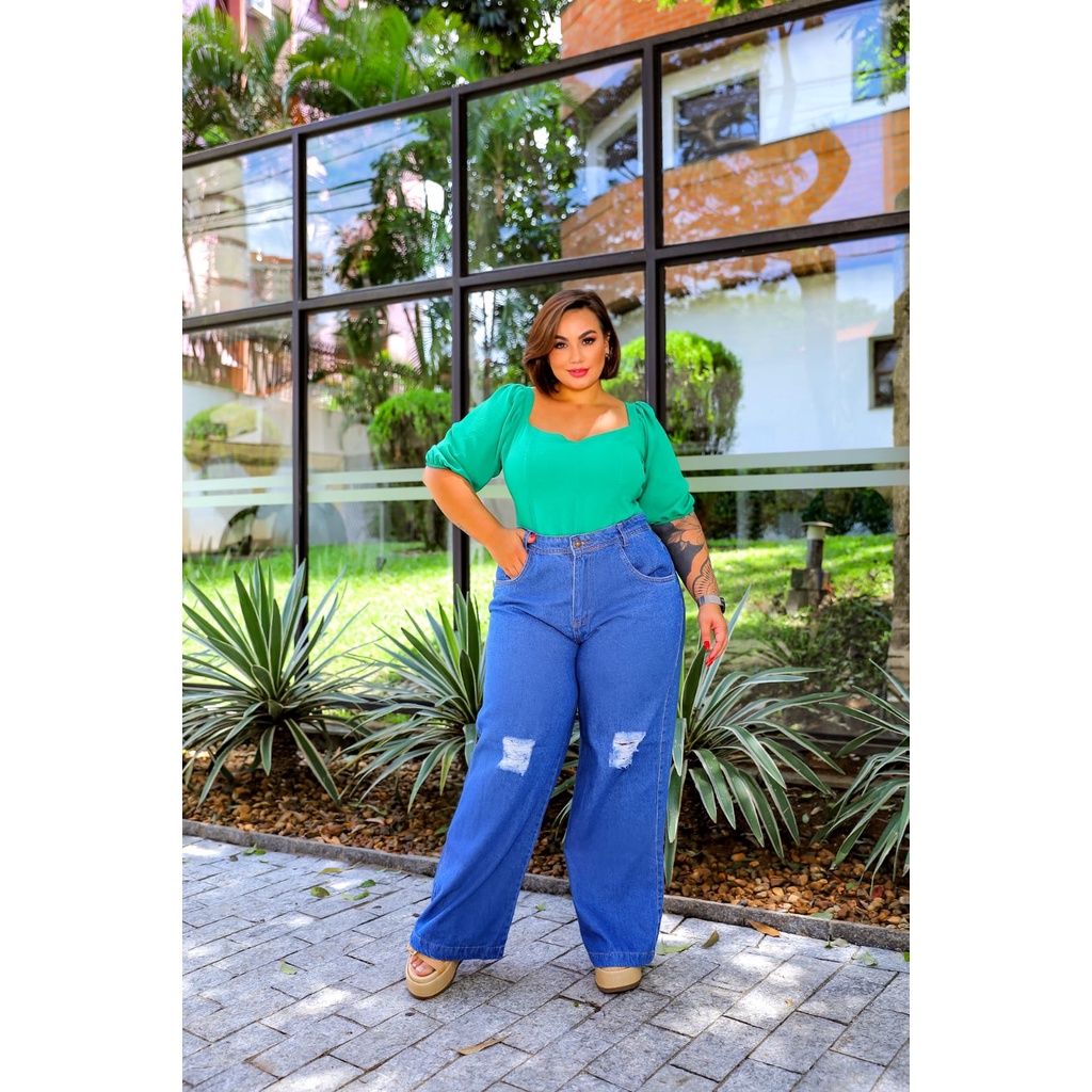 CALÇA WIDE LEG PANTALONA PLUS SIZE 46 Ao 58 - Rimale Jeans - Calça Plus Size  Feminina - Magazine Luiza