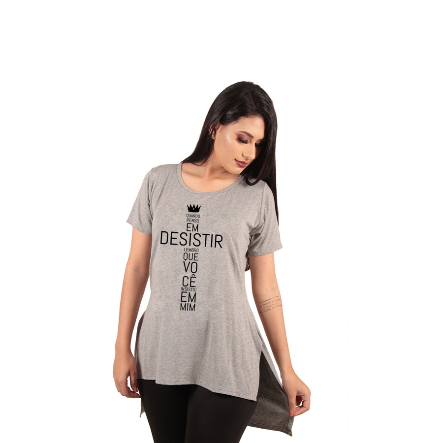 CAMISETA LONGLINE swag CINZA MESCLA - feminina