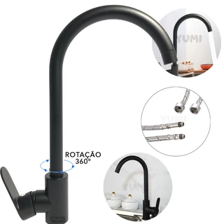 Torneira Preta Black Misturador Monocomando Cozinha Bica Alta Yumi Inox Premium Original em Oferta na Shopee