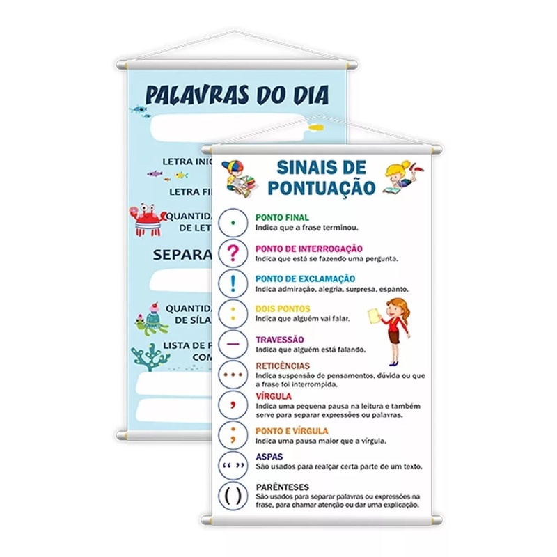 Kit 2 Banners Sinais de Pontuação + Palavras do Dia Pedagógico Didático ...
