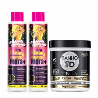 KIT PROGRESSIVA 3D LITRO E CRONOGRAMA CAPILAR BANHO 3D BRILHO TRIDIMENSIONAL 1 KG
