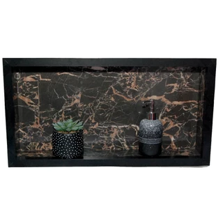 Nicho de Porcelanato Preto Premium com bordas de alumínio