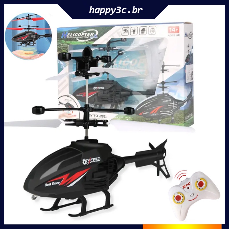 Helicóptero Com Controle Remoto E Sensor Brinquedo Voador Recarregável Avião  Infantil