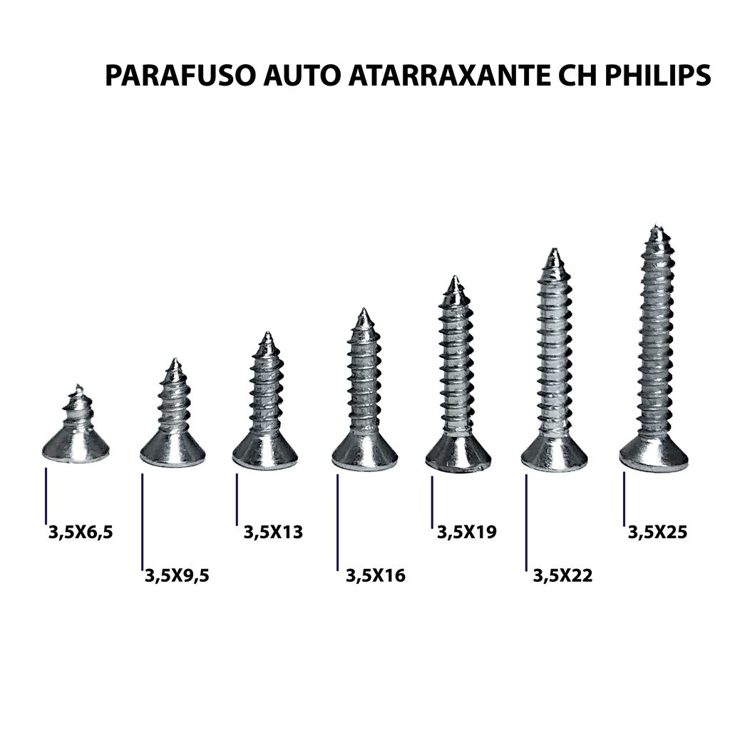 PARAFUSO - 3,5 MM - AUTO ATARRAXANTE CH. CHATA PHILIPS - 100 Unidades