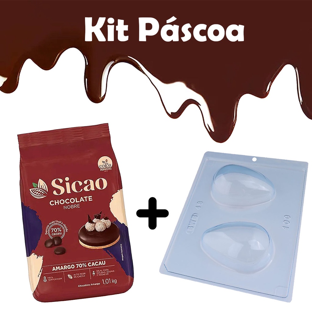 Kit Para Ovo de Pascoa 100g Chocolate Amargo 70% Sicao Nobre + Forma ...