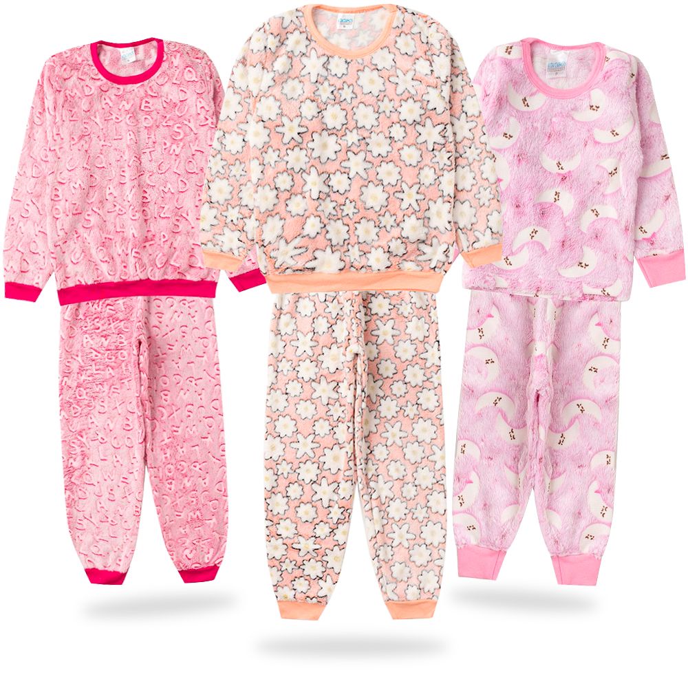 Kit 3 Conjuntos De Pijamas Peludinho Fleece Para Inverno de Menino e ...