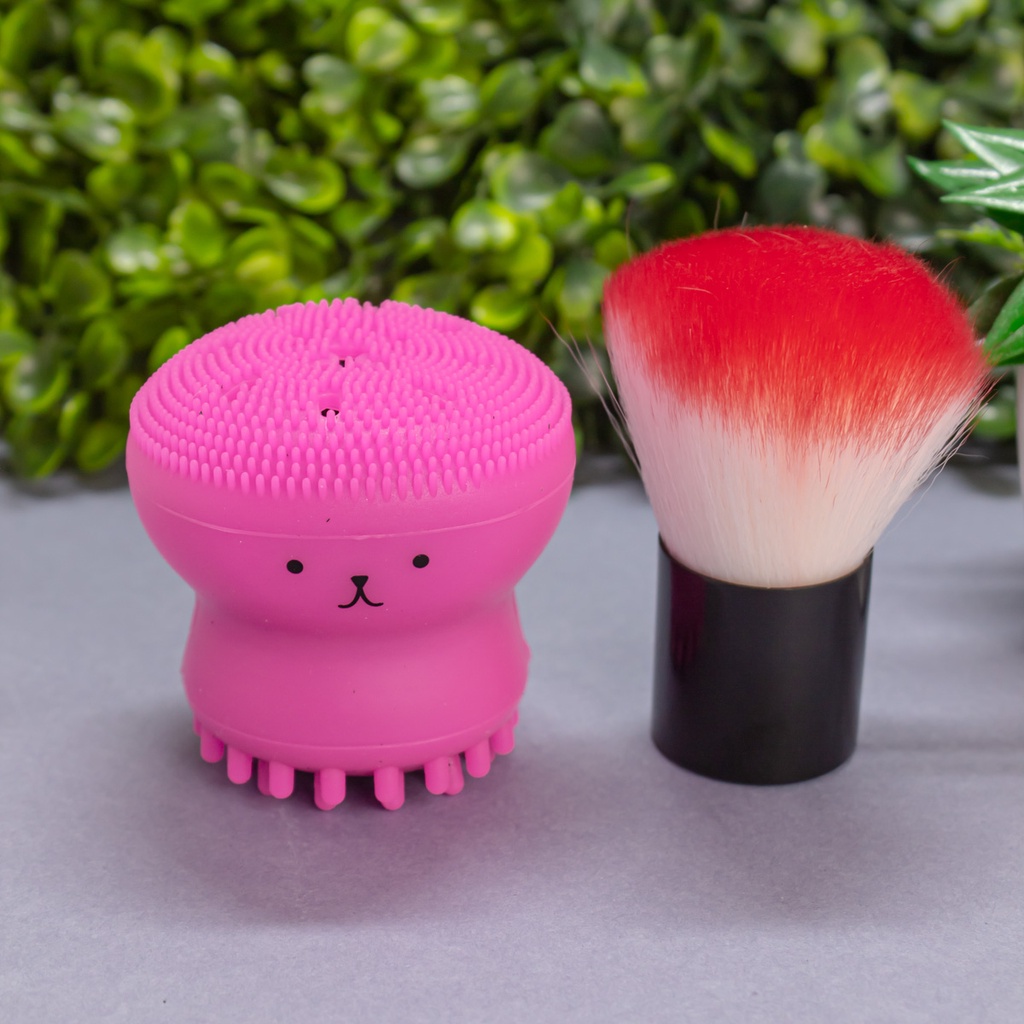 Kit Pincel Cerdas Macias e Esponja Polvo Banho Macio Esfoliante Borracha Facial Premium