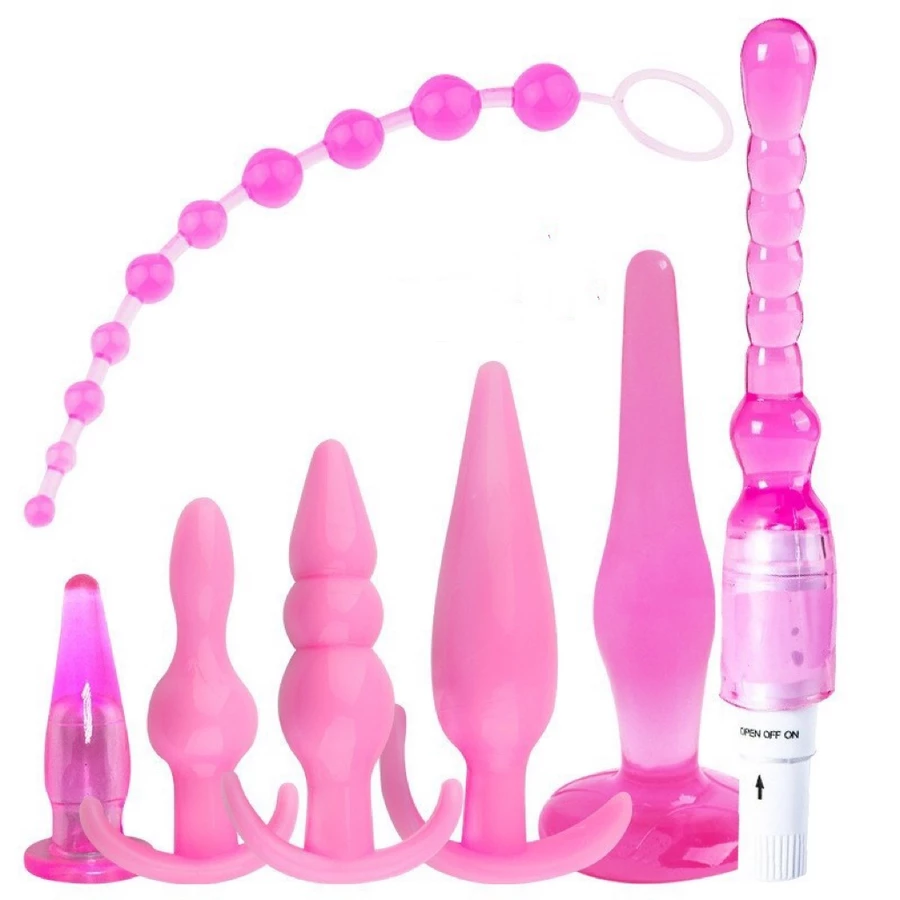 Kit 7 Plug Anal de Silicona Material Suave con 1 Vibrador Multivelocidad GS-KIT