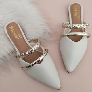 Mule Bico Feminino Rasteira Com Detalhe Tira Trançada Confortável Ref. 056