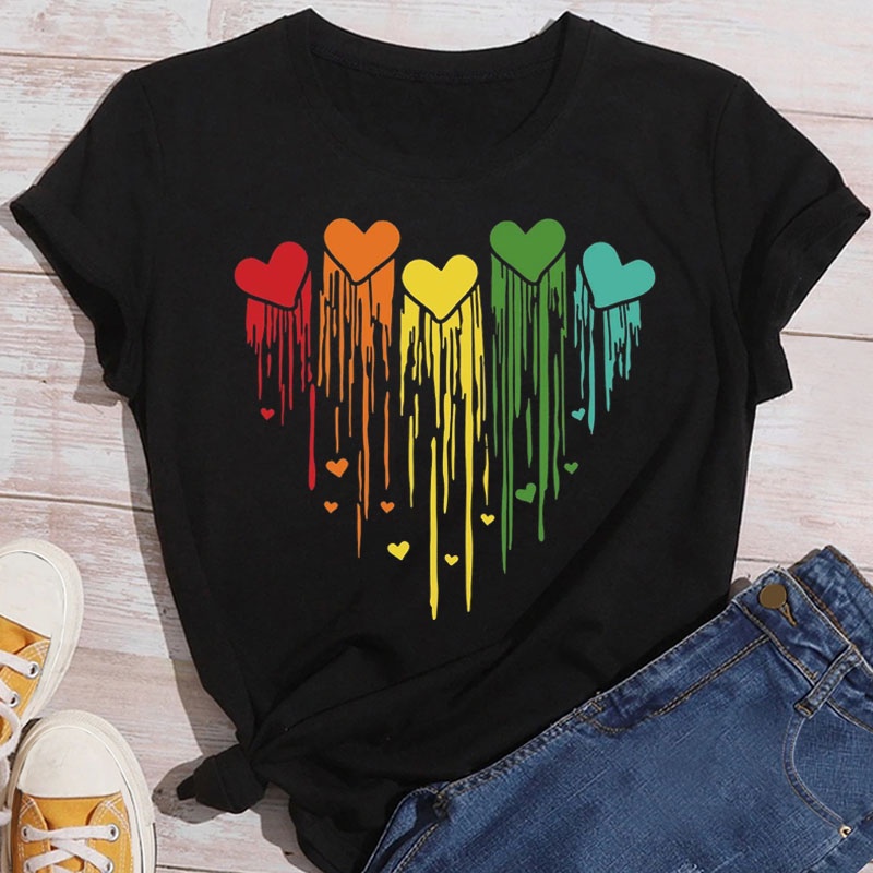 Amor colorido Imprimindo roupas de camiseta feminina de nova roupa de verão