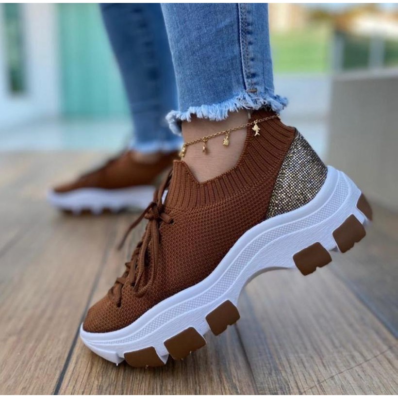 Tenis Meia Feminino Chunky Plataforma Sola Tratorada Bloqueira Confortavel Promoçao Envio Emediato