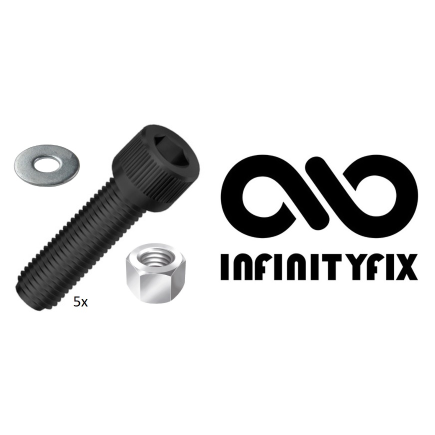 Kit 5 Parafusos parcial Allen M8 8mm com Porca e Arruela - Rosca Grossa 1.25 - Diversos Tamanhos 12mm 20mm 30mm 45mm 50mm 55mm 100mm