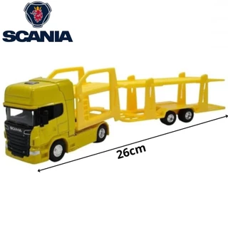 Caminhão de Coleção Scania R730 V8 Toco Cegonha Transporte de Veículos Welly de Ferro 1/64